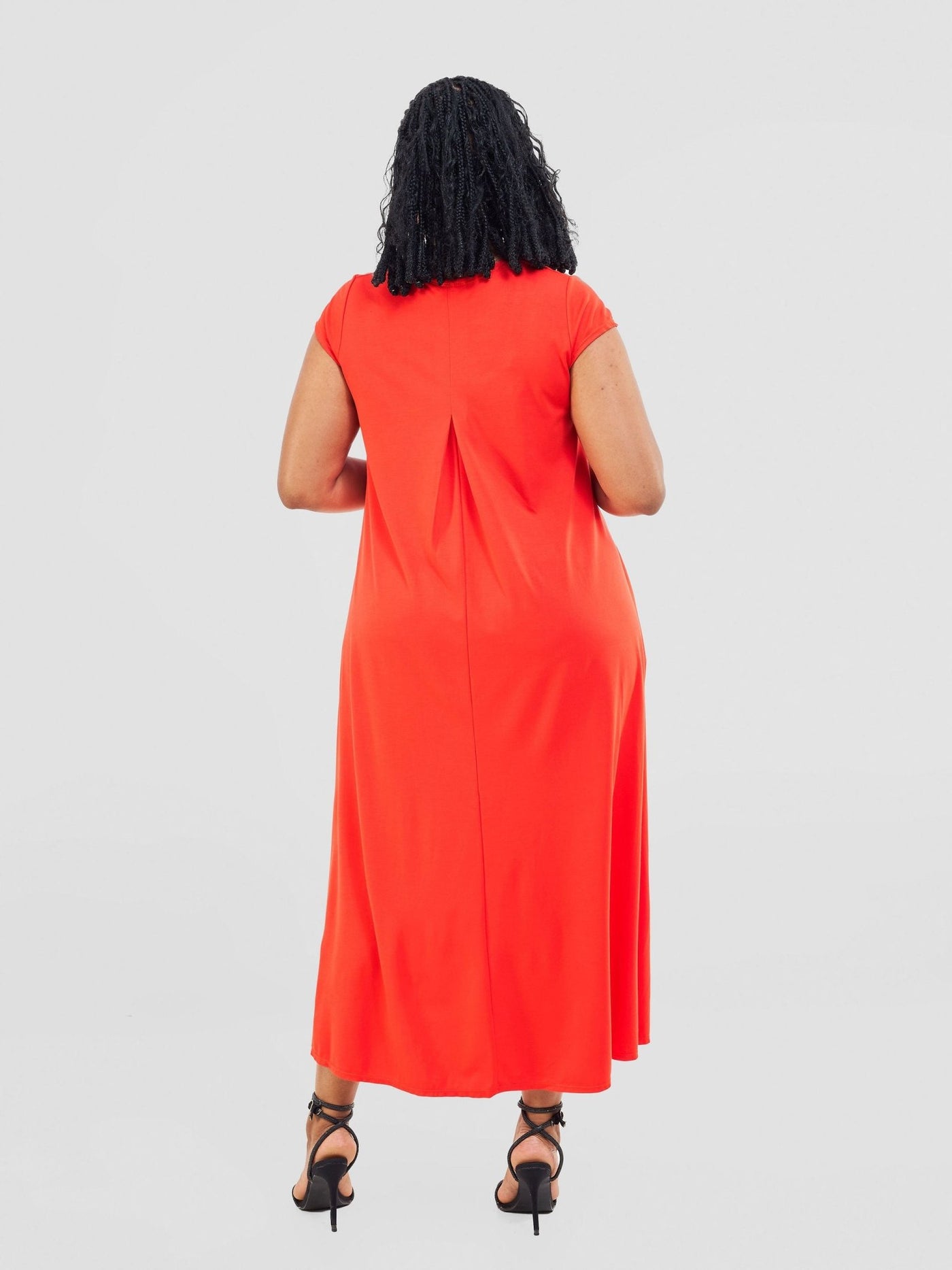 Vivo Ponte Back Pleat High Low Dress - Dark Orange - Shopzetu