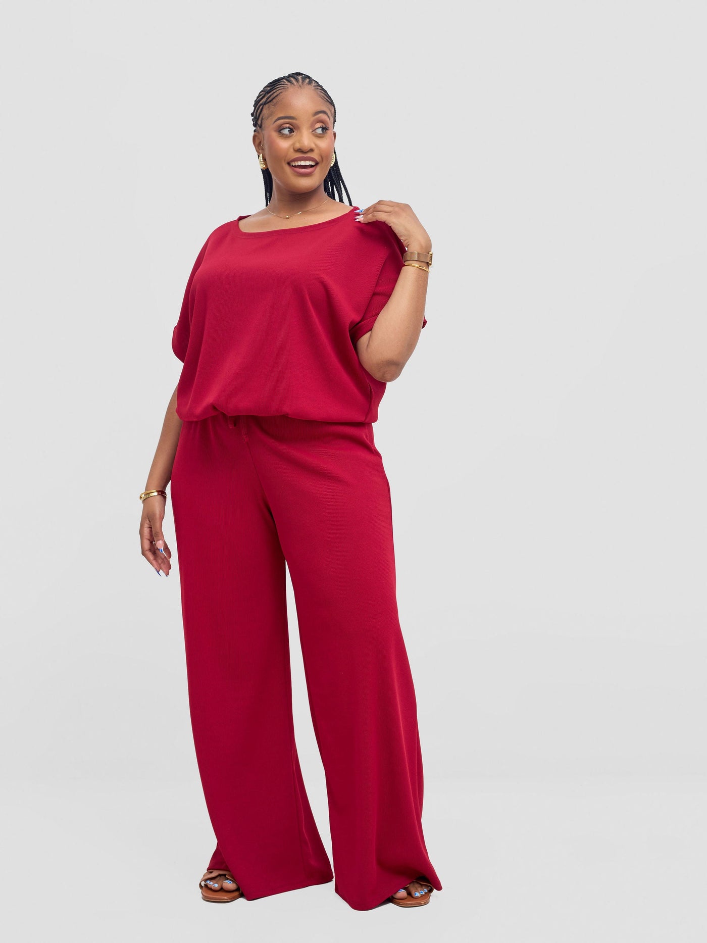 Vivo Safa Straight Leg Pants - Dark Red