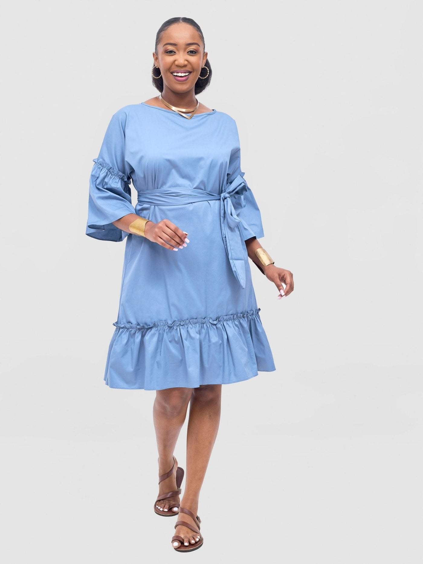 Safari Tawi Flounce Tent Dress - Blue - Shopzetu