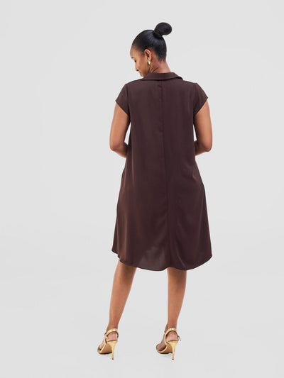 Vivo Yumi Cap Sleeve Dress - Chocolate - Shopzetu