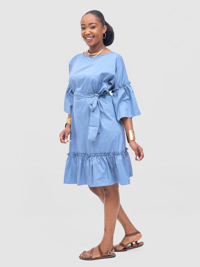 Safari Tawi Flounce Tent Dress - Blue - Shopzetu