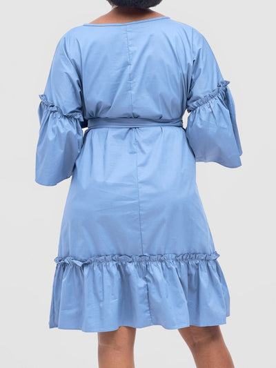 Safari Tawi Flounce Tent Dress - Blue - Shopzetu