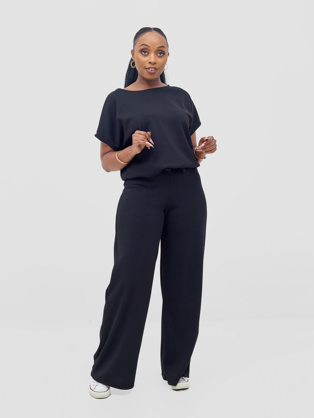Vivo Safa Drop Shoulder Top in Stretch Rib - Black