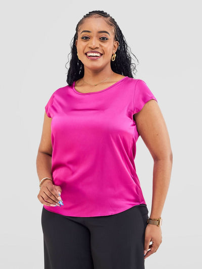 Vivo Basic Satin Cap Sleeve Top - Pink - Shopzetu