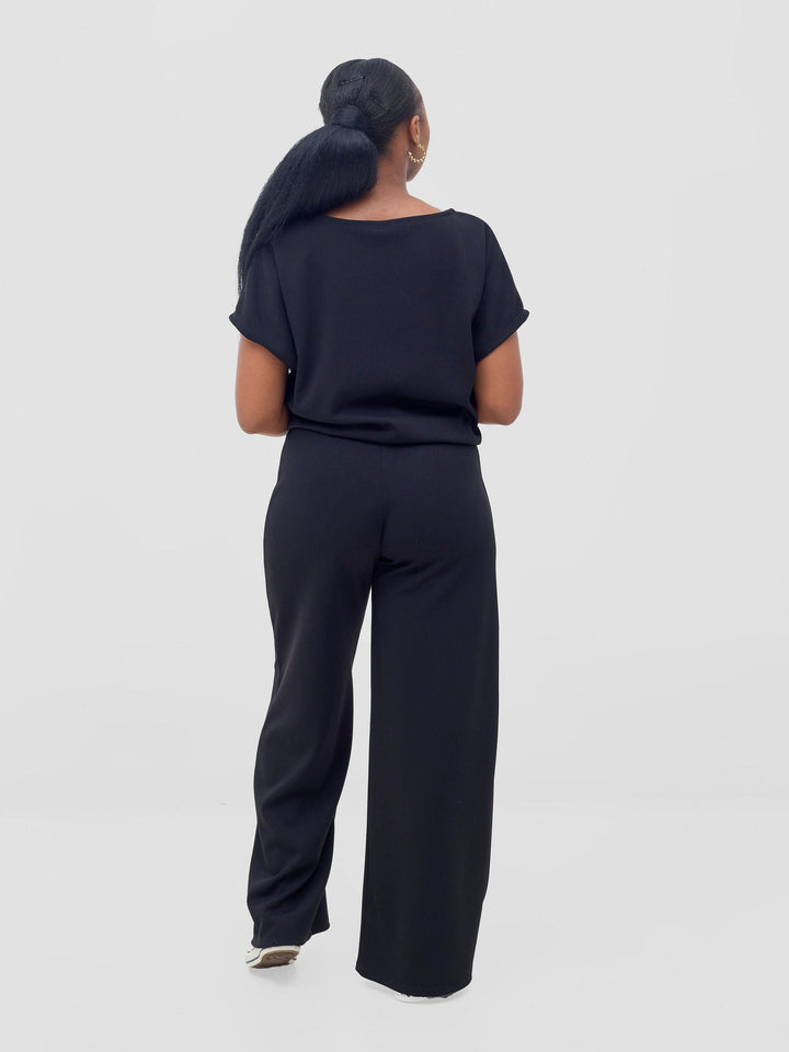 Vivo Safa Drop Shoulder Top in Stretch Rib - Black
