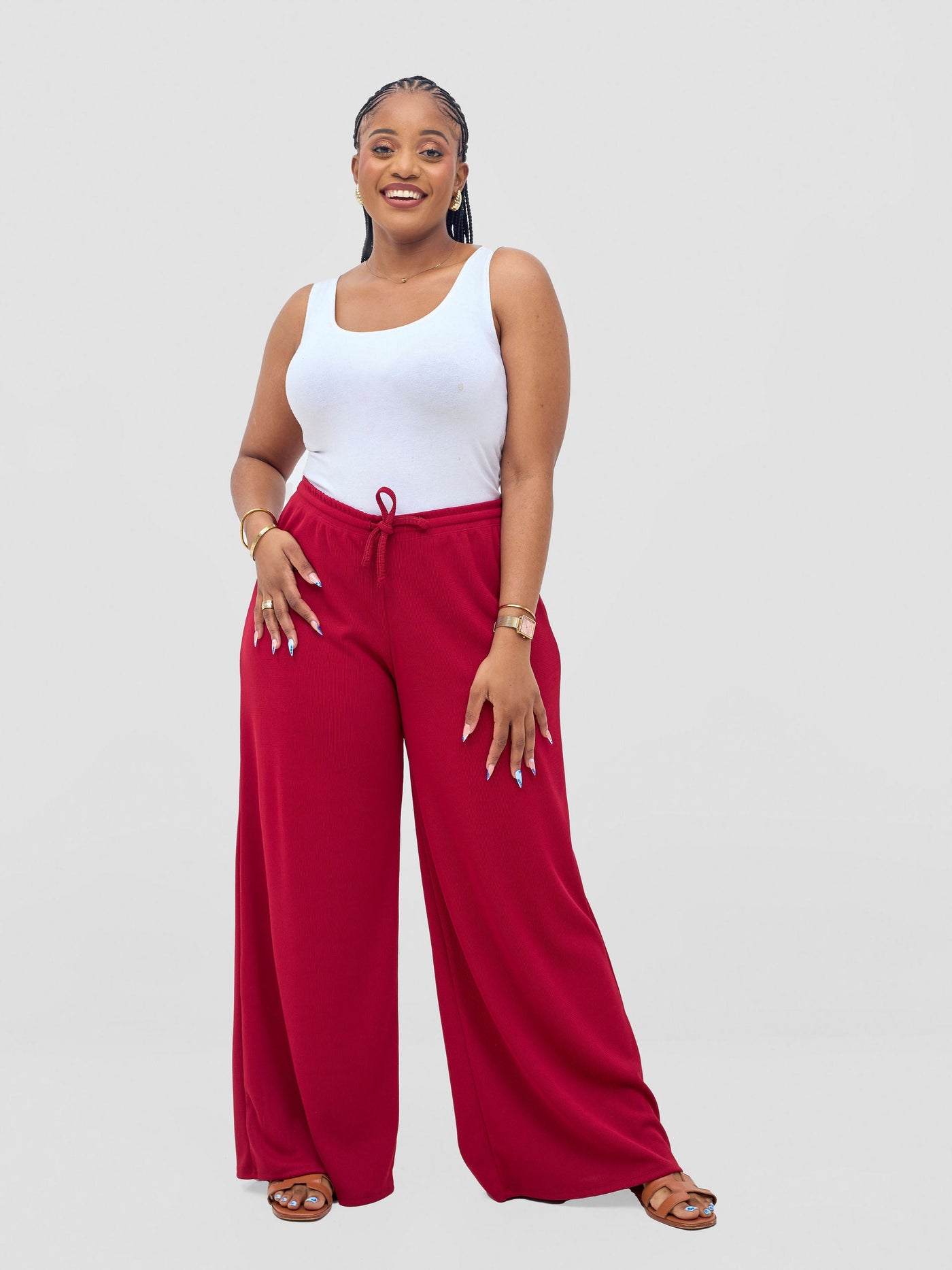 Vivo Safa Straight Leg Pants - Dark Red