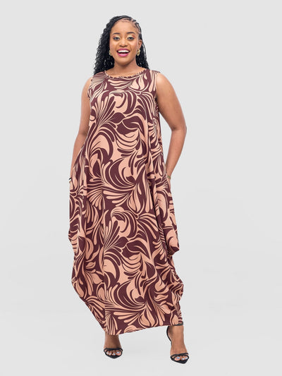 Vivo Seli Maxi Dress - Brown / Chocolate Eli Print - Shopzetu