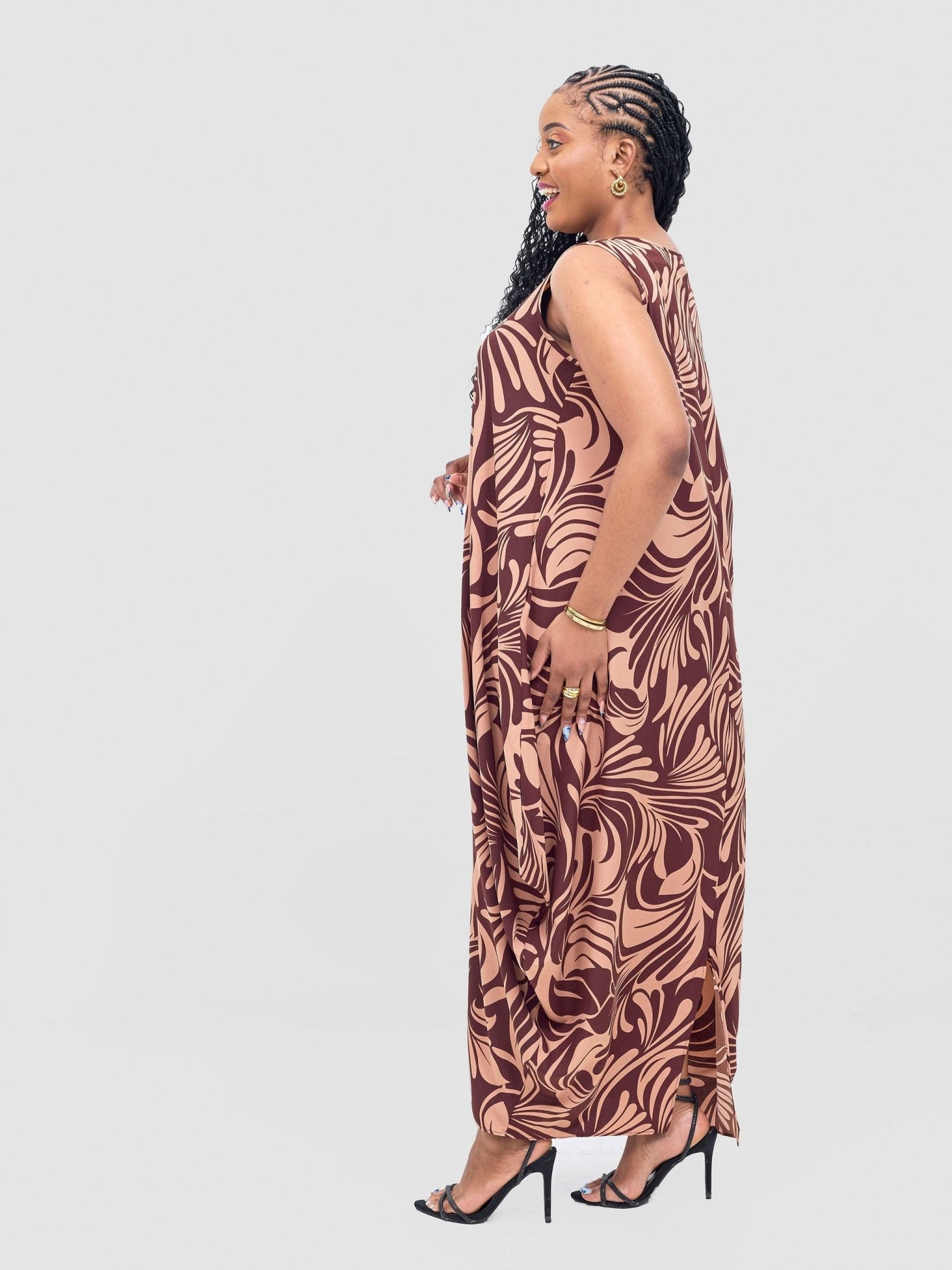 Vivo Seli Maxi Dress - Brown / Chocolate Eli Print - Shopzetu