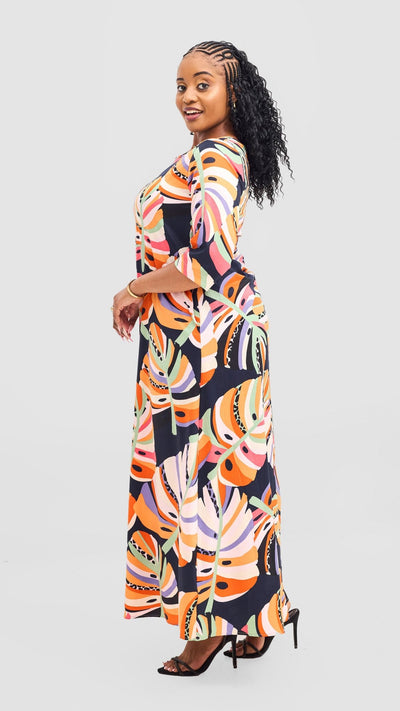 Vivo Maisha 3/4 Sleeve Maxi Dress - Multicolour Print - Shopzetu