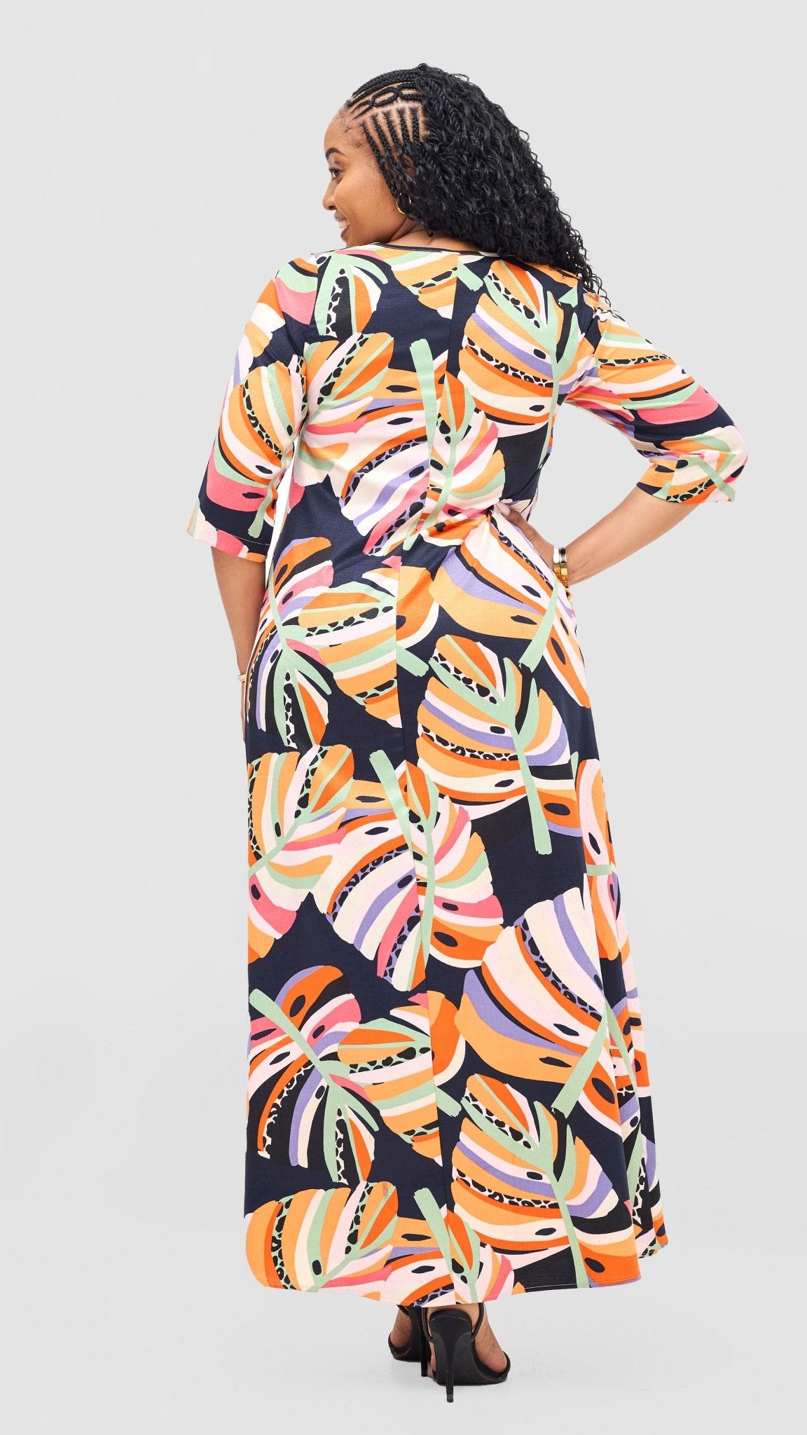 Vivo Maisha 3/4 Sleeve Maxi Dress - Multicolour Print - Shopzetu