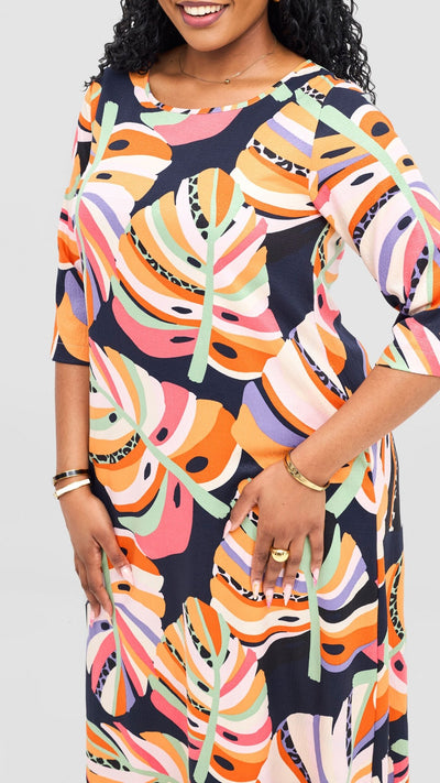 Vivo Maisha 3/4 Sleeve Maxi Dress - Multicolour Print - Shopzetu