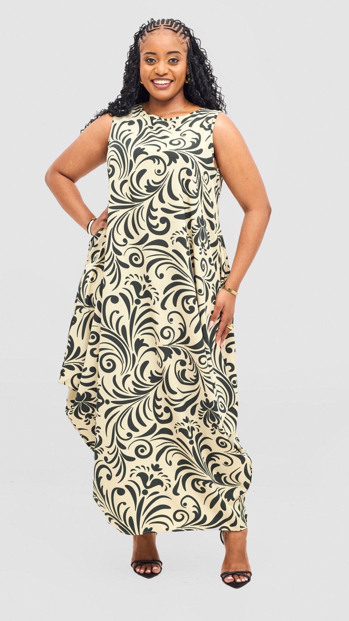 Vivo Seli Maxi Dress - Green / Cream Print - Shopzetu