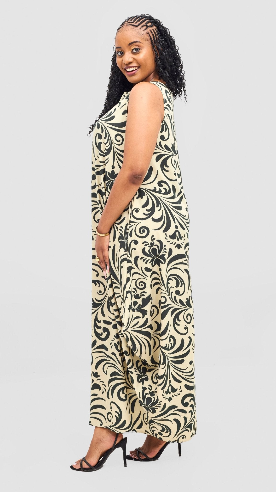 Vivo Seli Maxi Dress - Green / Cream Print - Shopzetu