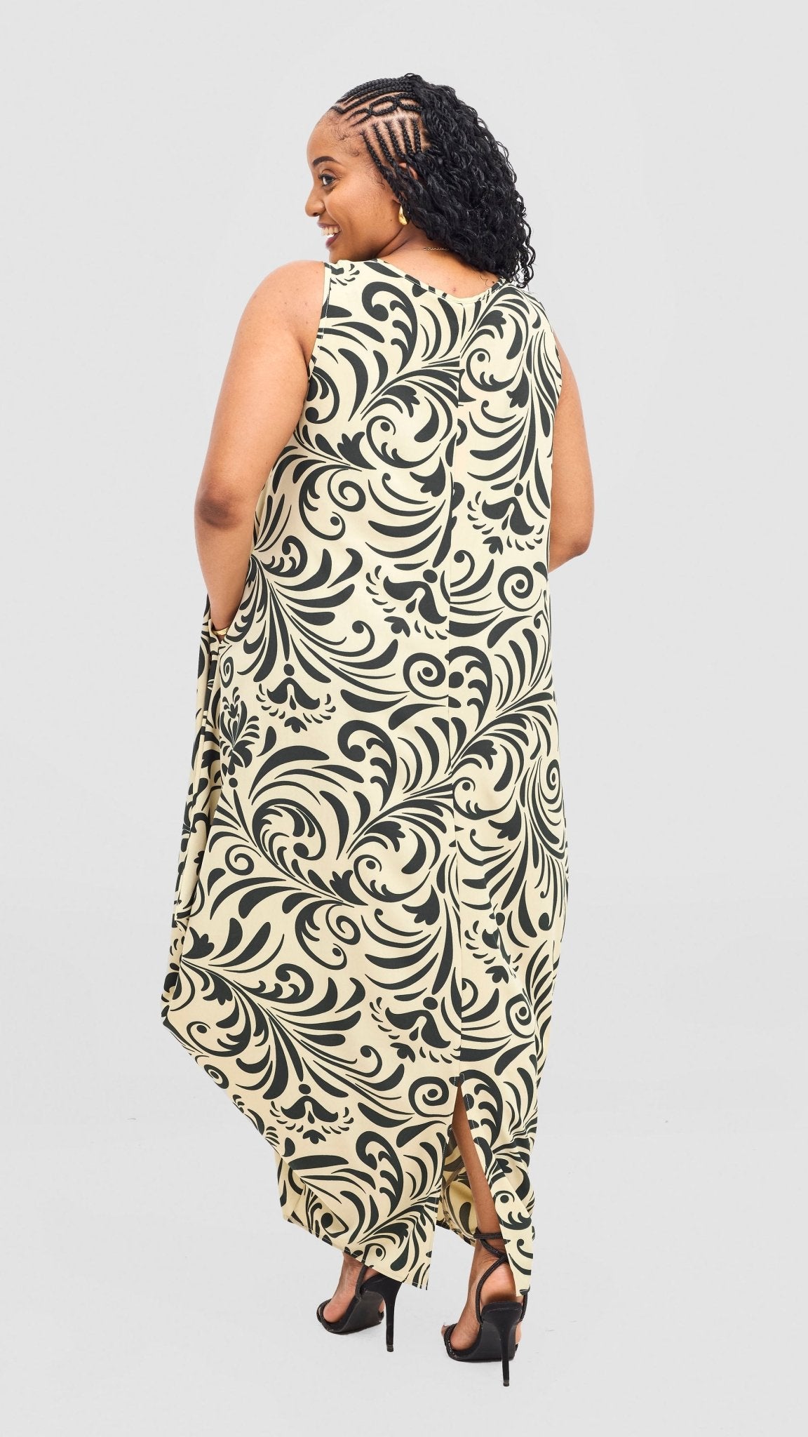 Vivo Seli Maxi Dress - Green / Cream Print - Shopzetu