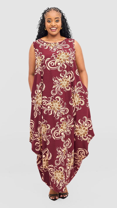 Vivo Seli Maxi Dress - Maroon / Olive Print - Shopzetu