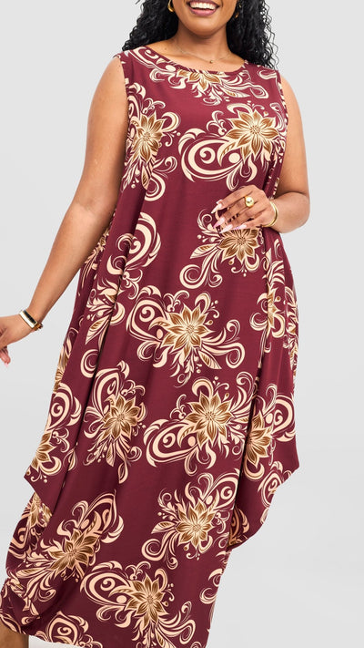 Vivo Seli Maxi Dress - Maroon / Olive Print - Shopzetu