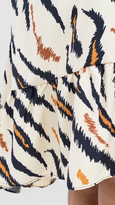 Vivo Asha Drop Shoulder Knee Length Dress - Cream / Mustard Avi Print - Shopzetu