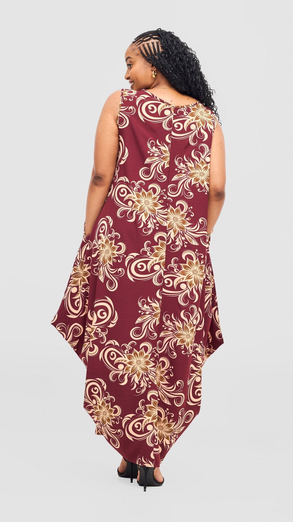 Vivo Seli Maxi Dress - Maroon / Olive Print - Shopzetu