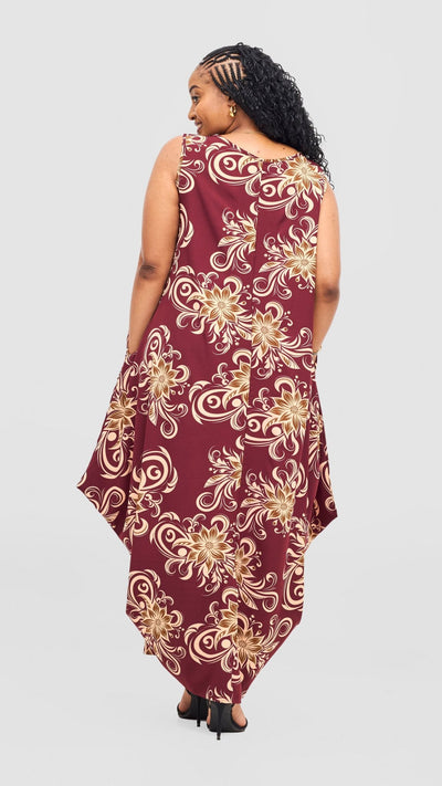 Vivo Seli Maxi Dress - Maroon / Olive Print - Shopzetu