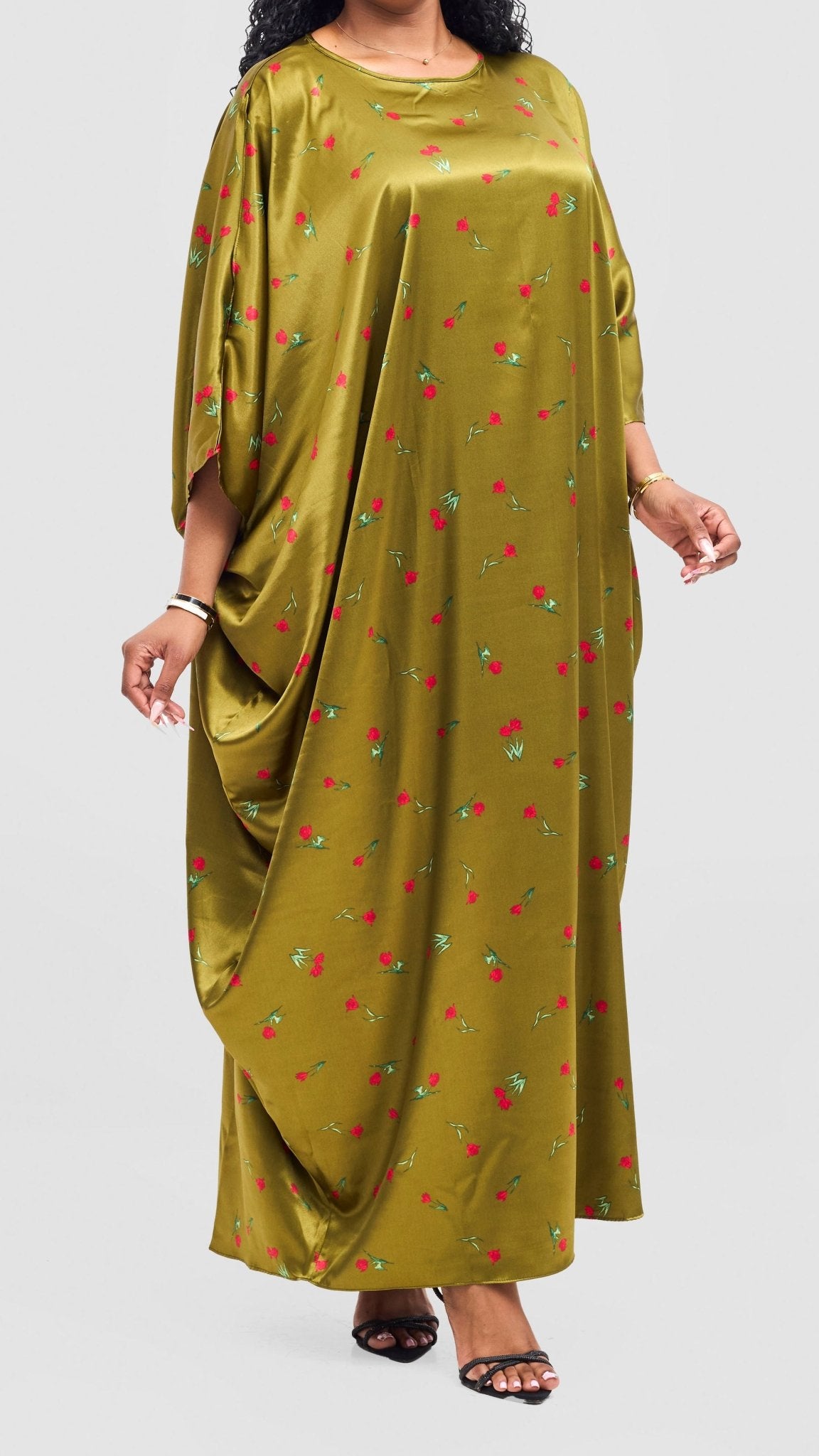 Vivo Lani Maxi Dress - Olive / Cherry Print - Shopzetu
