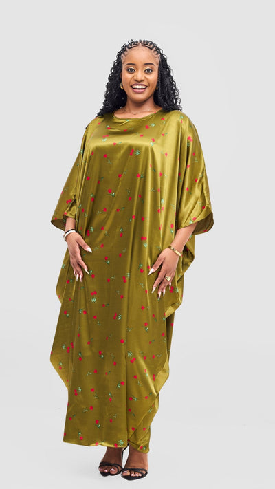 Vivo Lani Maxi Dress - Olive / Cherry Print - Shopzetu