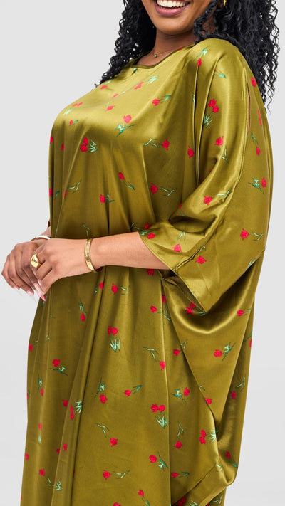 Vivo Lani Maxi Dress - Olive / Cherry Print - Shopzetu