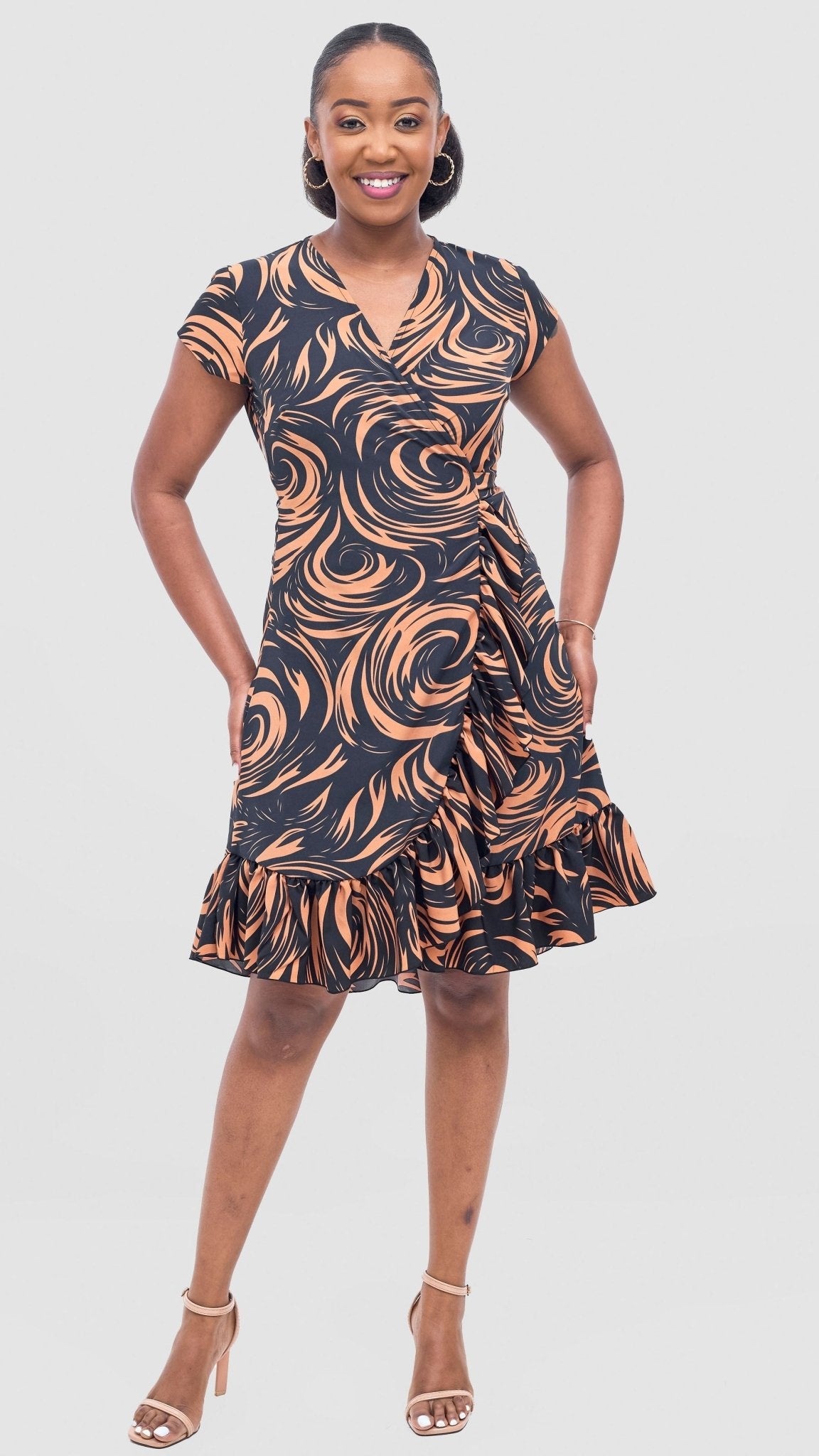 Vivo Nasinka Wrap Dress - Black / Rust Naka Print - Shopzetu