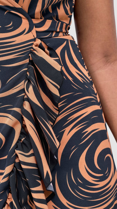 Vivo Nasinka Wrap Dress - Black / Rust Naka Print - Shopzetu