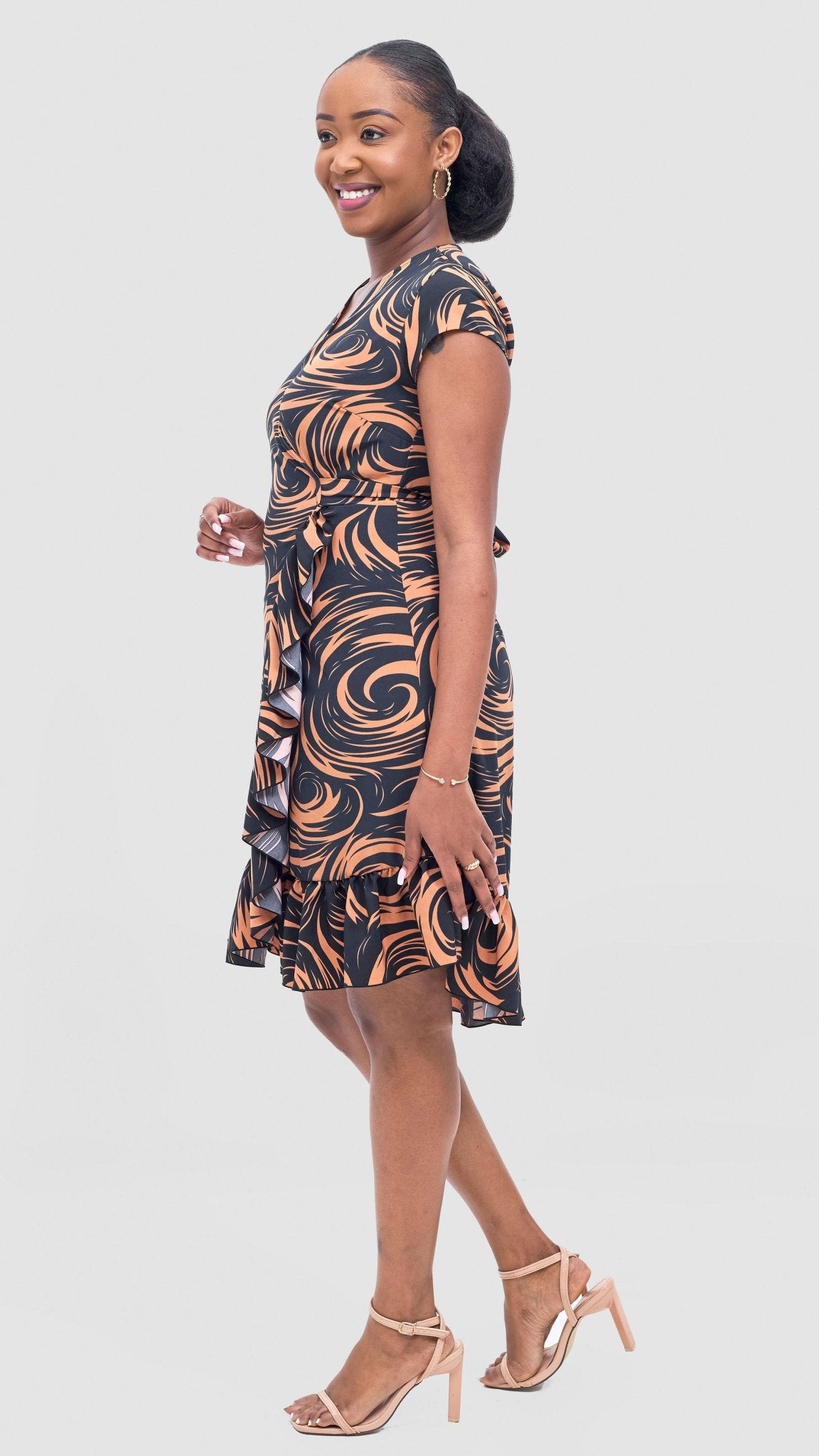 Vivo Nasinka Wrap Dress - Black / Rust Naka Print - Shopzetu