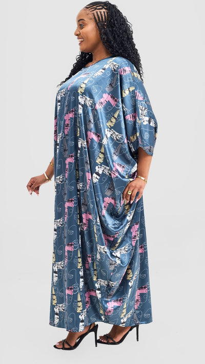 Vivo Lani Maxi Dress - Teal Print - Shopzetu