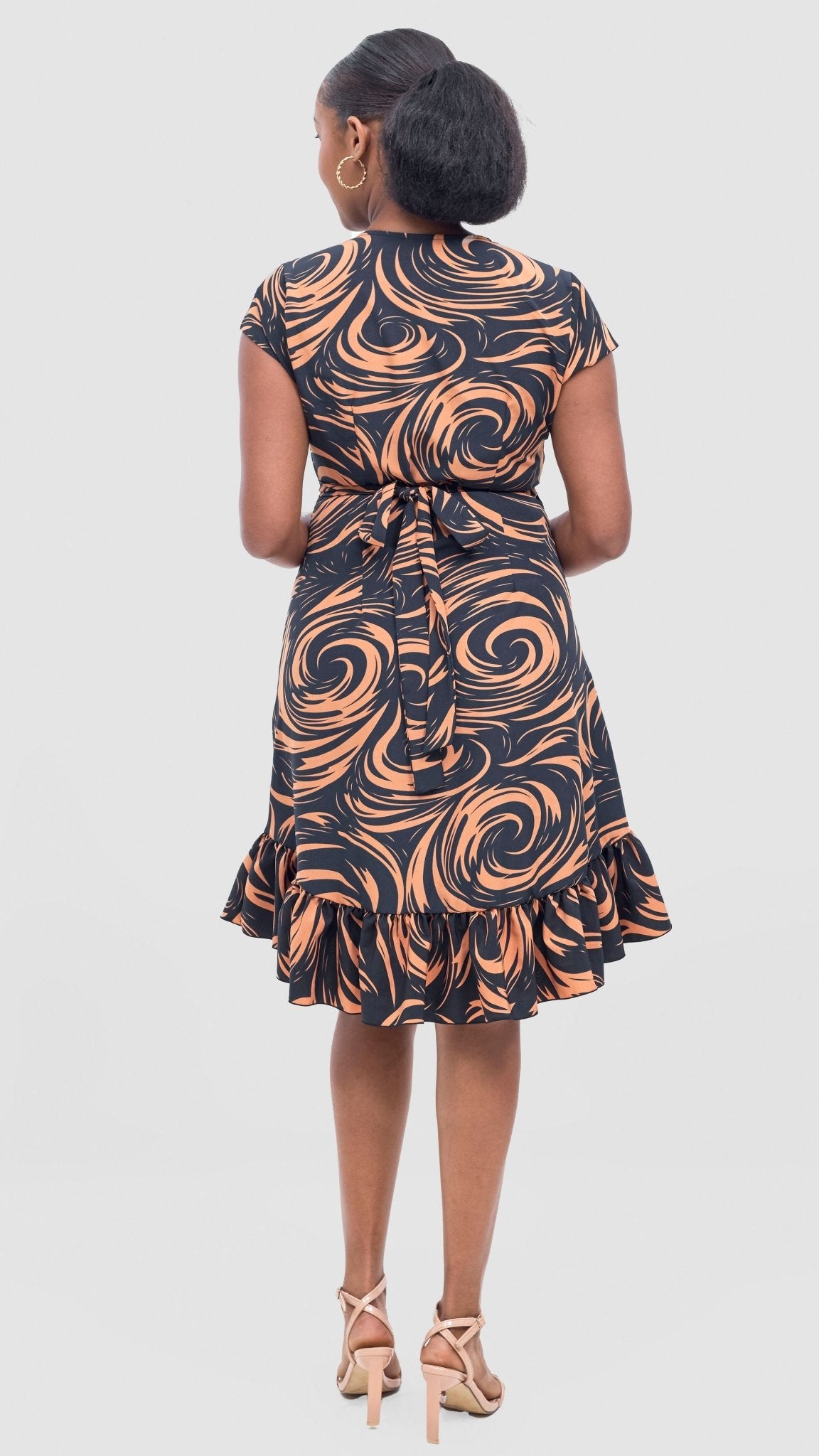 Vivo Nasinka Wrap Dress - Black / Rust Naka Print - Shopzetu
