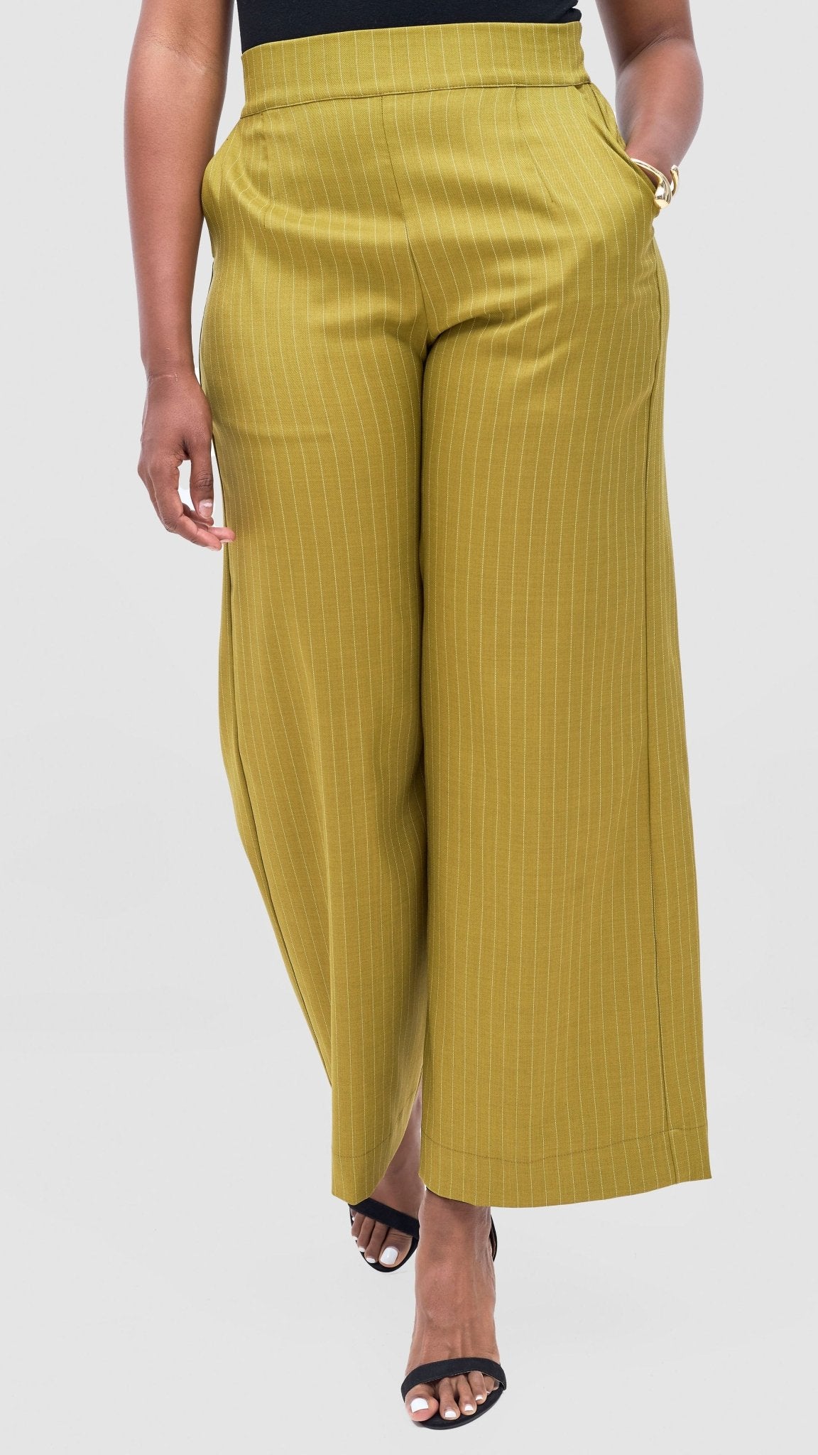 Vivo Niari Full Length Pants - Olive Pinstripes - Shopzetu