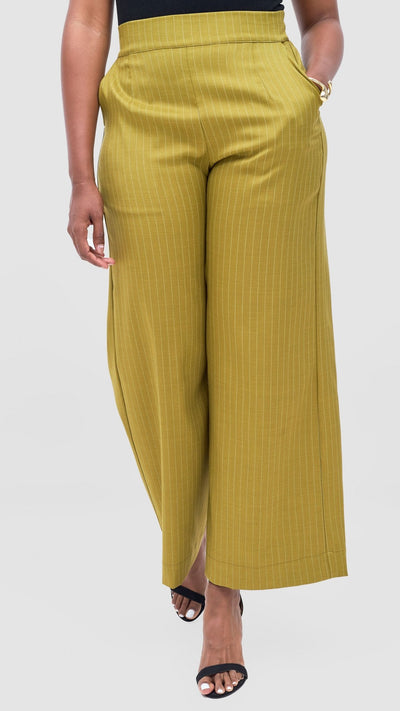 Vivo Niari Full Length Pants - Olive Pinstripes - Shopzetu