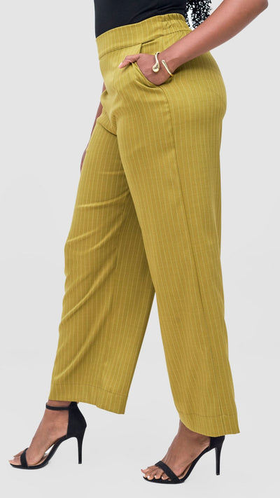 Vivo Niari Full Length Pants - Olive Pinstripes - Shopzetu