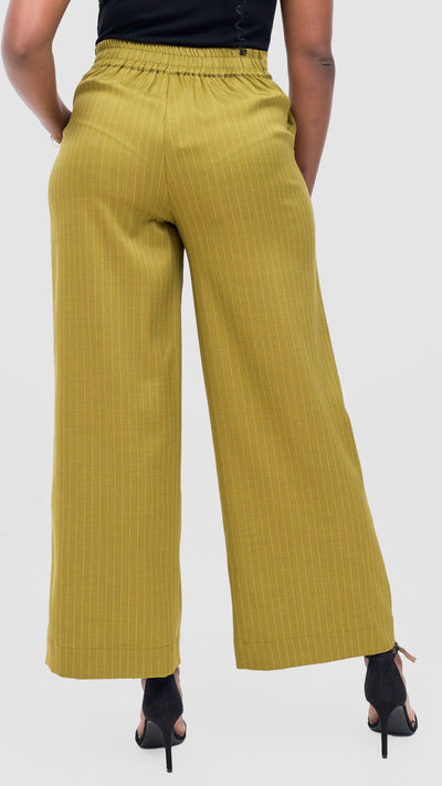 Vivo Niari Full Length Pants - Olive Pinstripes - Shopzetu
