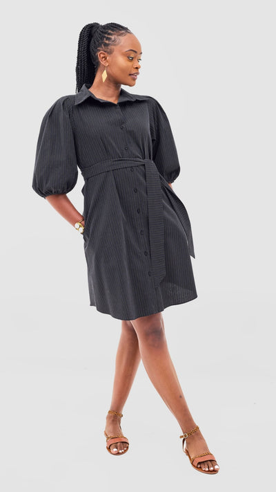 Safari Naledi 3/4 Sleeve Tent Dress - Navy Pinstripes Print - Shopzetu