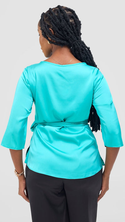 Vivo Takali 3/4 Sleeve Tie Top - Sea Green - Shopzetu