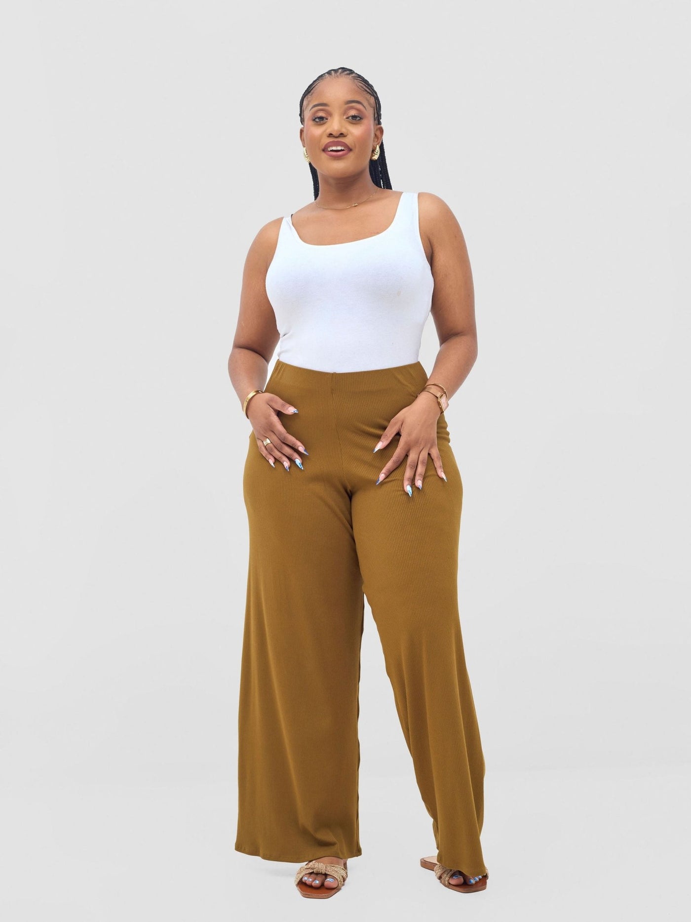 Vivo Safa Pallazo Pants - Olive - Shopzetu