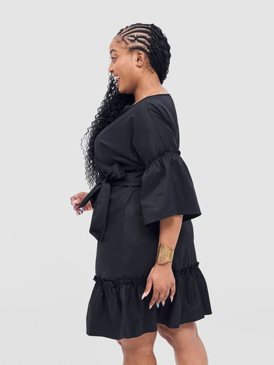 Safari Tawi Flounce Tent Dress - Black - Shopzetu