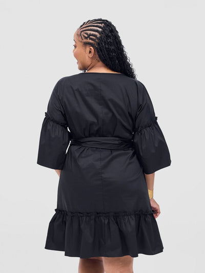 Safari Tawi Flounce Tent Dress - Black - Shopzetu