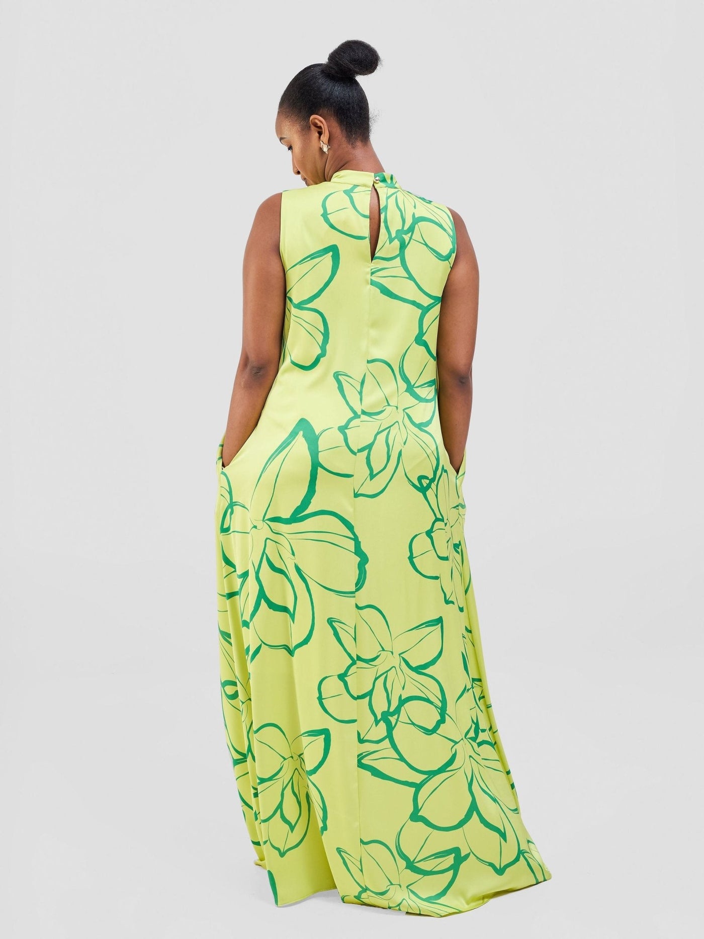 Vivo Thando Mock Neck Maxi Dress - Lime / Sea Green Ruvu Print - Shopzetu
