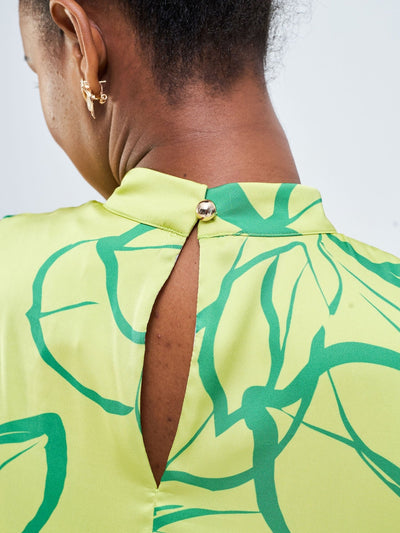 Vivo Thando Mock Neck Maxi Dress - Lime / Sea Green Ruvu Print - Shopzetu