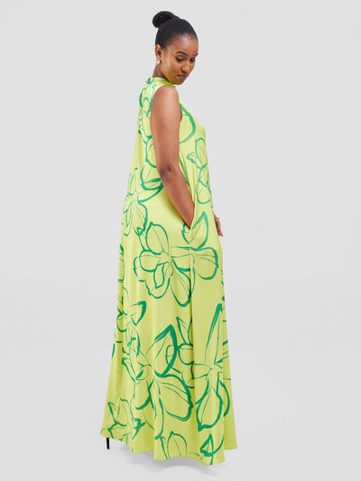 Vivo Thando Mock Neck Maxi Dress - Lime / Sea Green Ruvu Print - Shopzetu