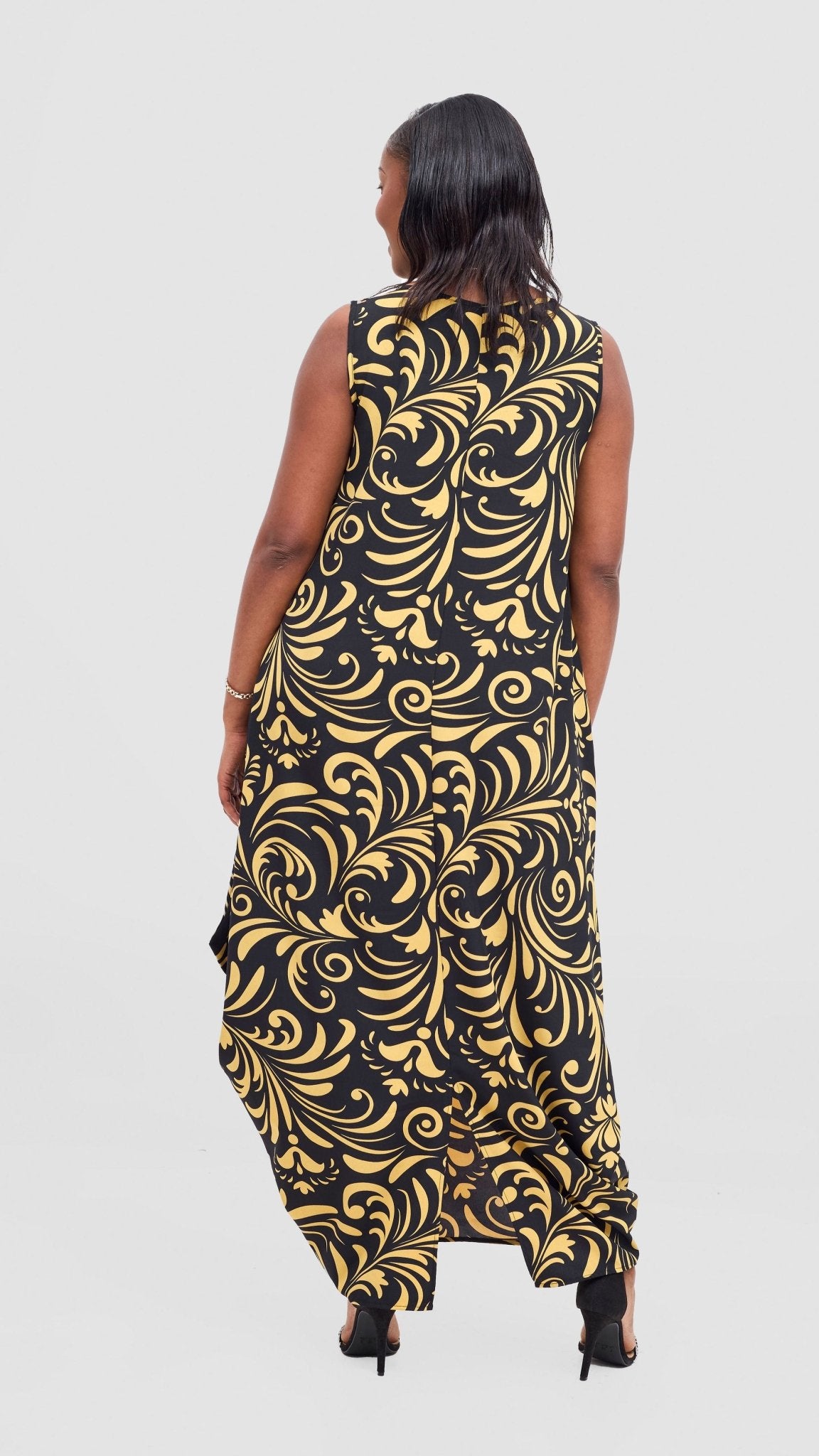 Vivo Seli Maxi Dress - Black / Olive Print - Shopzetu