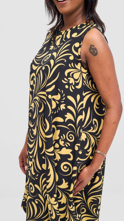 Vivo Seli Maxi Dress - Black / Olive Print - Shopzetu