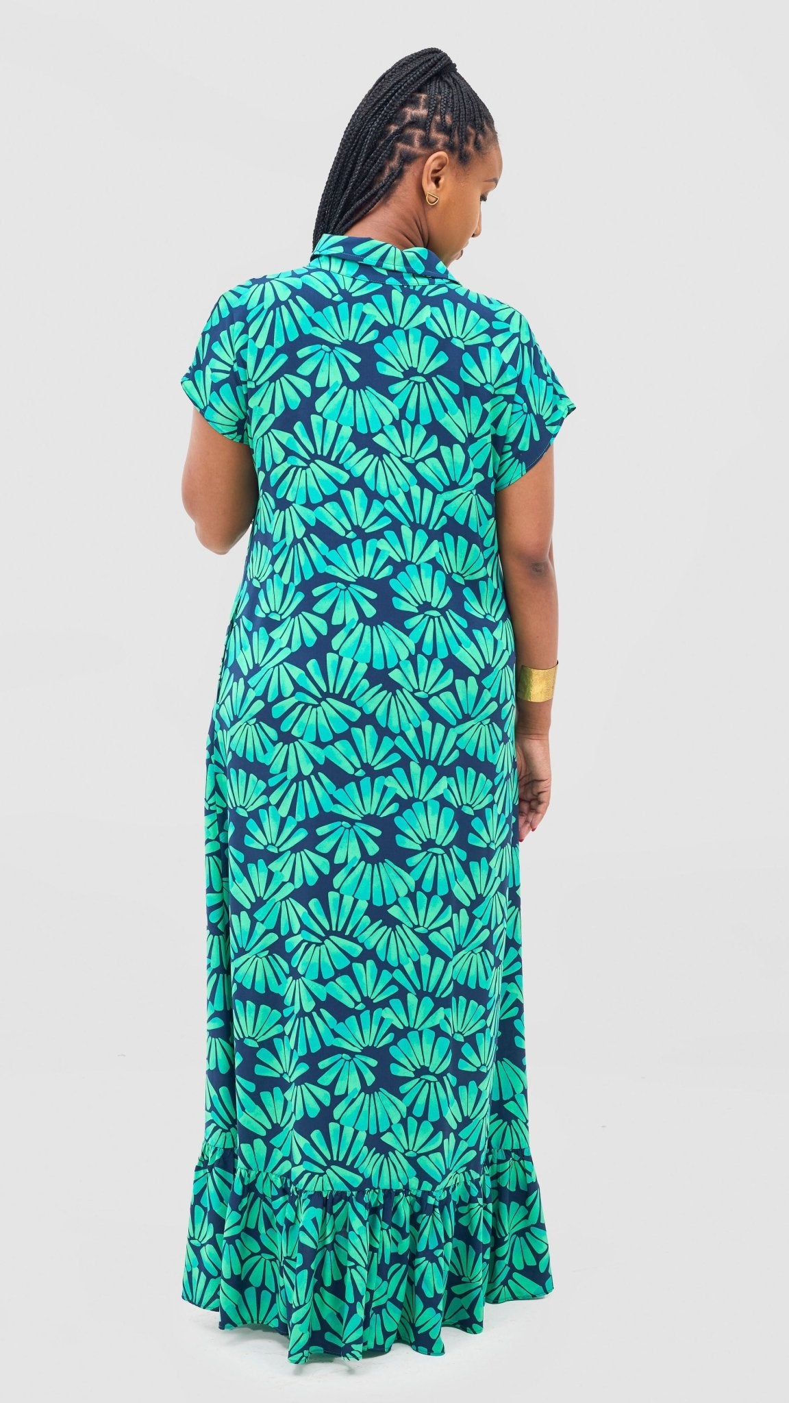 Vivo Maisha Drop Shoulder Maxi Dress - Lime / Navy Mai Print - Shopzetu