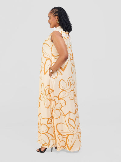 Vivo Thando Mock Neck Maxi Dress - Buttermilk / Mustard Ruvu Print - Shopzetu