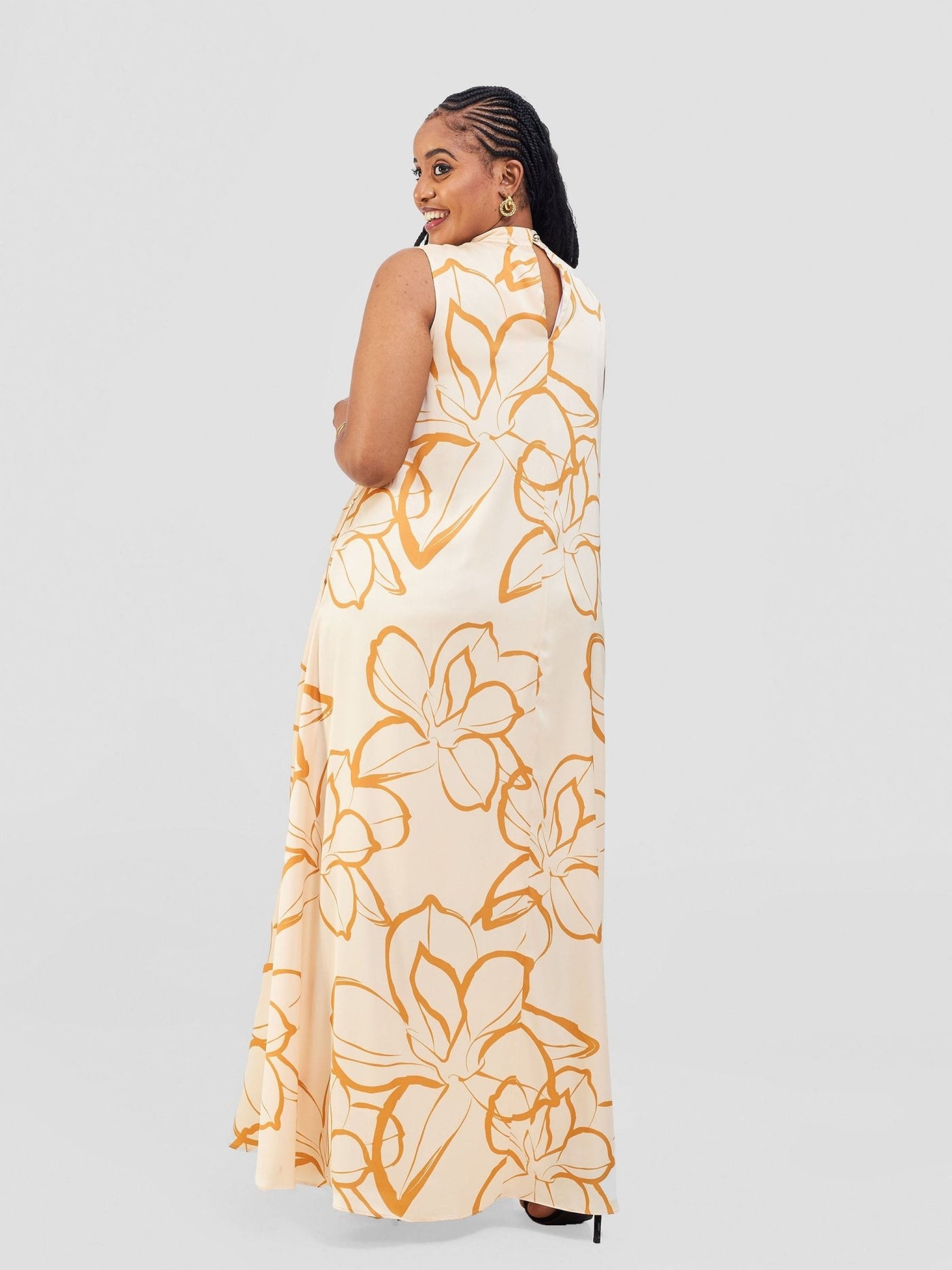 Vivo Thando Mock Neck Maxi Dress - Buttermilk / Mustard Ruvu Print - Shopzetu
