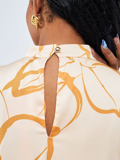 Vivo Thando Mock Neck Maxi Dress - Buttermilk / Mustard Ruvu Print - Shopzetu