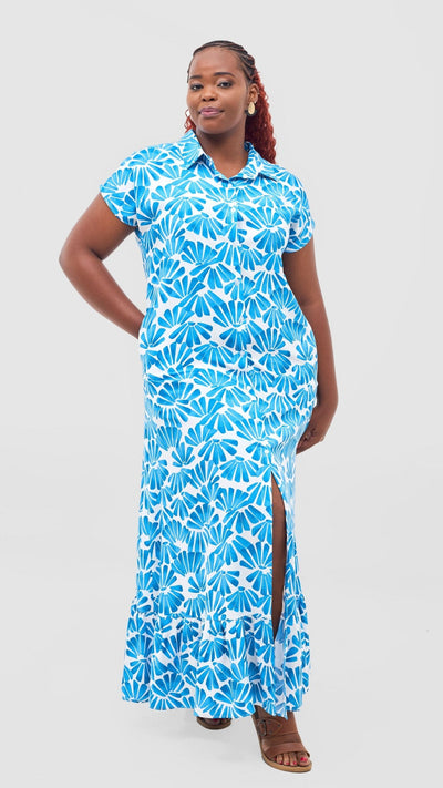 Vivo Maisha Drop Shoulder Maxi Dress - Light Blue / White Mai Print - Shopzetu
